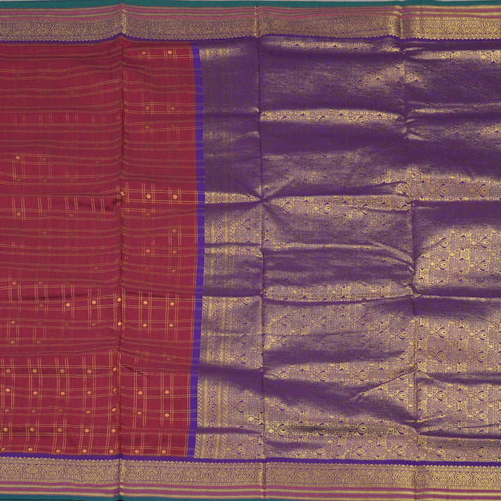 Hayagrivas Handloom Maroon Kanjivaram Ten Yards Semi-Silk Saree with Violet Border KBE817H32-4