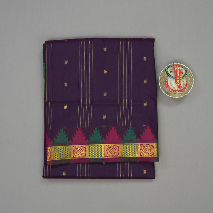 Hayagrivas Ten yards Semi Silk Saree in Midnight Blue with temple border KBE817H36-2