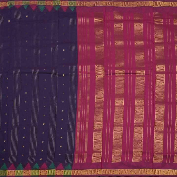 Hayagrivas Ten yards Semi Silk Saree in Midnight Blue with temple border KBE817H36-2