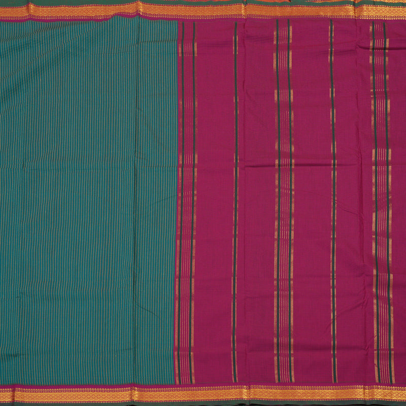 Hayagrivas Peacock Green Semi-Silk Ten Yards Saree with Deep Pink Border KBE817H5-1