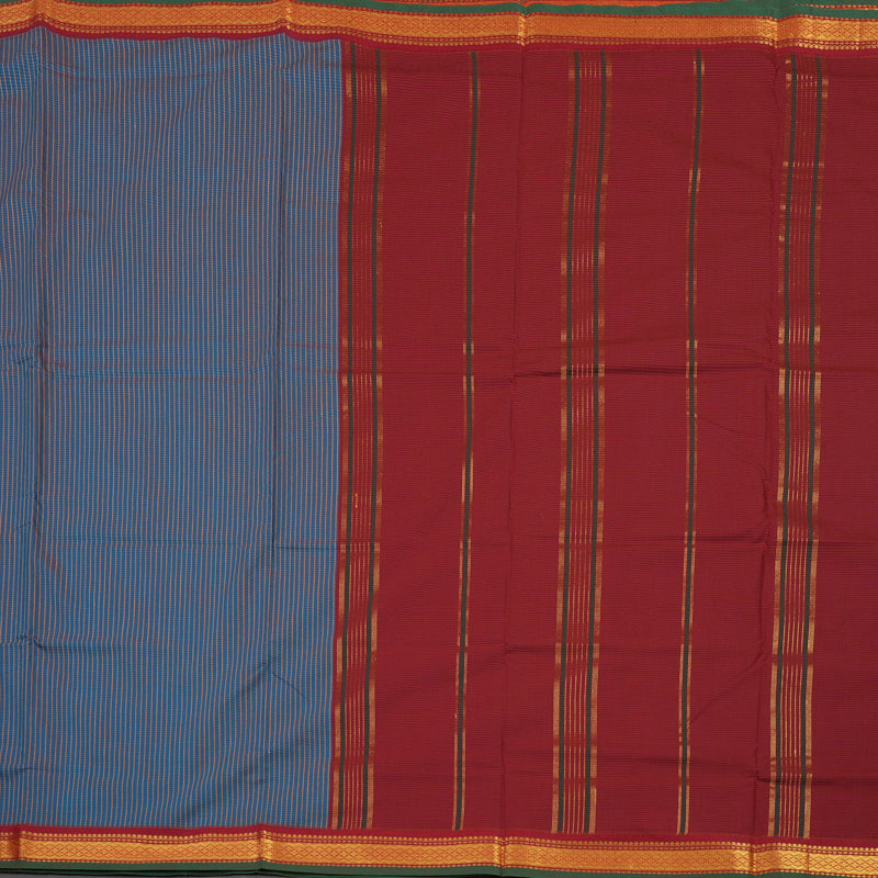 Hayagrivas Blue with Thread Checks Kanjivaram Ten Yards Semi-Silk Saree with Maroon Border KBE817H5-3