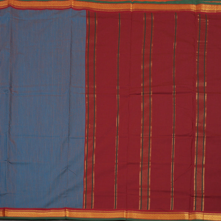 Hayagrivas Blue with Thread Checks Kanjivaram Ten Yards Semi-Silk Saree with Maroon Border KBE817H5-3