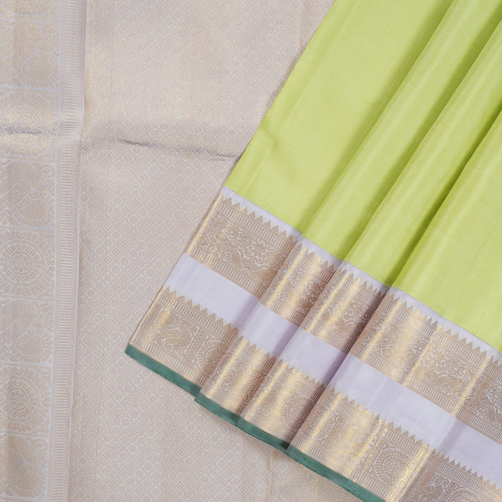 Hayagrivas Handloom Pure Kanjivaram Silk Saree in Refreshing Apple Green  KBE819H2-1