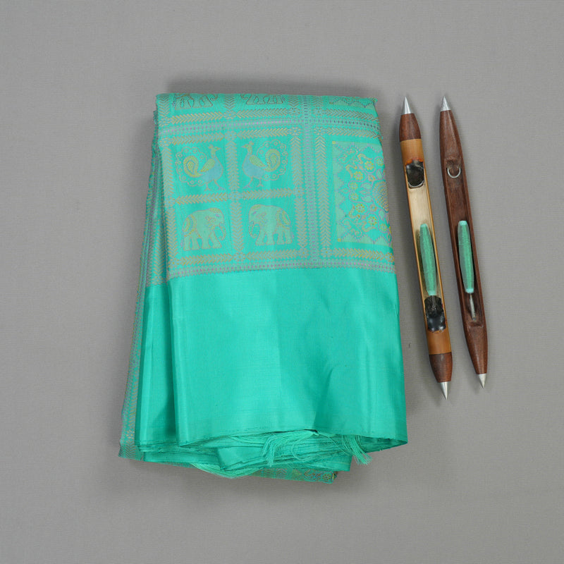 Hayagrivas Handloom Pure Kanjivaram Silk Saree in Lustrous Sea Green KBE830H1-1