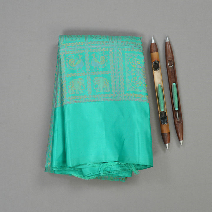 Hayagrivas Handloom Pure Kanjivaram Silk Saree in Lustrous Sea Green KBE830H1-1