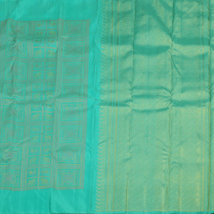 Hayagrivas Handloom Pure Kanjivaram Silk Saree in Lustrous Sea Green KBE830H1-1