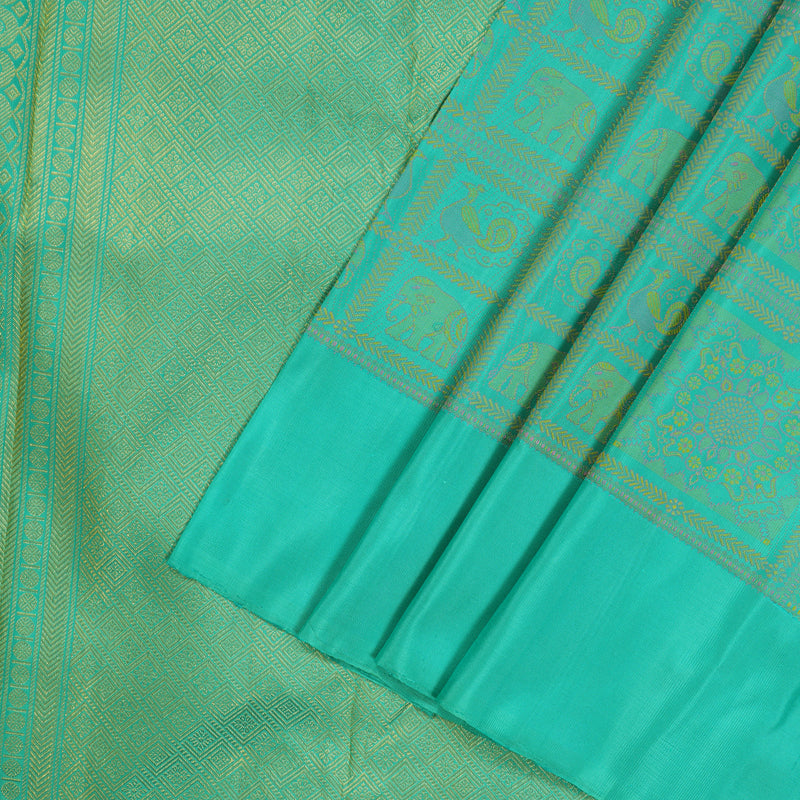Hayagrivas Handloom Pure Kanjivaram Silk Saree in Lustrous Sea Green KBE830H1-1