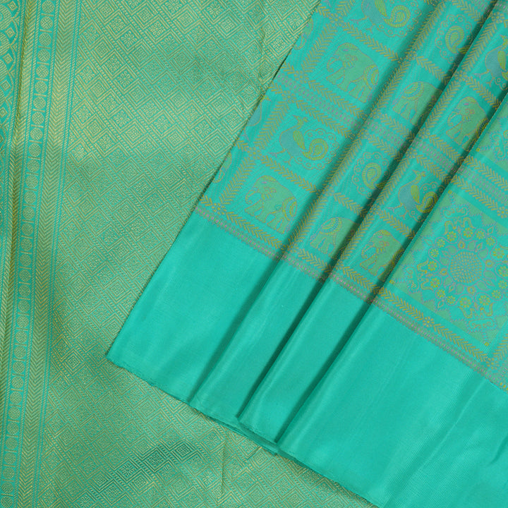 Hayagrivas Handloom Pure Kanjivaram Silk Saree in Lustrous Sea Green KBE830H1-1