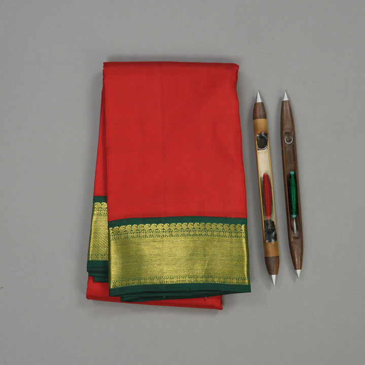 Hayagrivas Handloom Deep Red Kanjivaram Silk Saree with Bottle Green Border KBE836H4-5