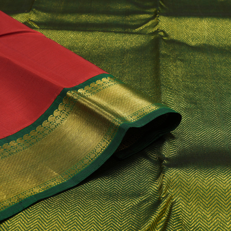 Hayagrivas Handloom Deep Red Kanjivaram Silk Saree with Bottle Green Border KBE836H4-5