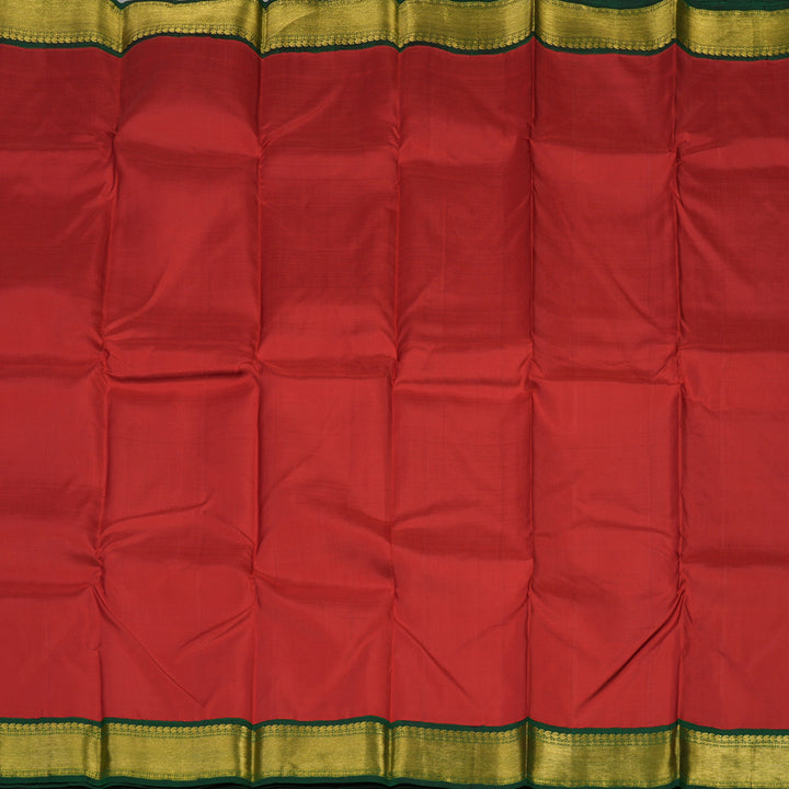 Hayagrivas Handloom Deep Red Kanjivaram Silk Saree with Bottle Green Border KBE836H4-5