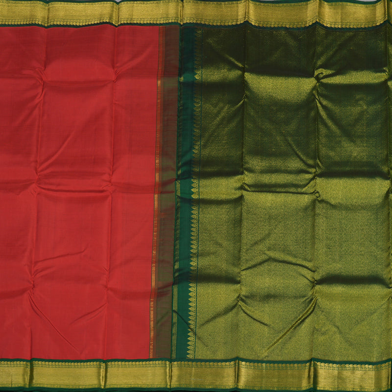Hayagrivas Handloom Deep Red Kanjivaram Silk Saree with Bottle Green Border KBE836H4-5