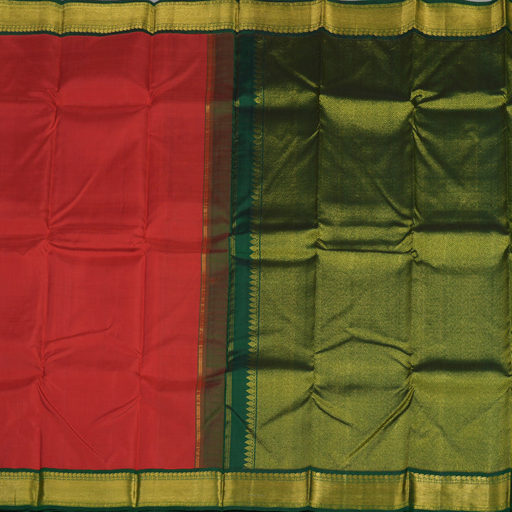 Hayagrivas Handloom Deep Red Kanjivaram Silk Saree with Bottle Green Border KBE836H4-5