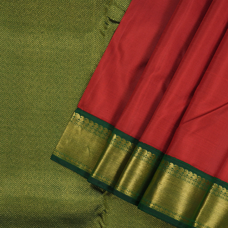 Hayagrivas Handloom Deep Red Kanjivaram Silk Saree with Bottle Green Border KBE836H4-5