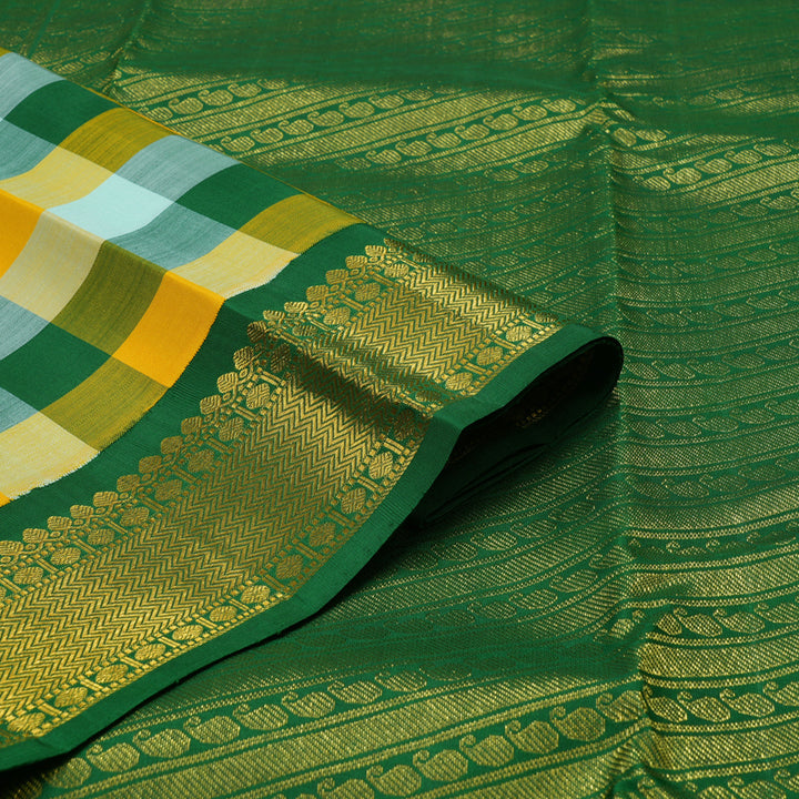 Hayagrivas Handloom Multicolour Checks Kanjivaram Silk Saree with Dark Green Border KBE836H6-1