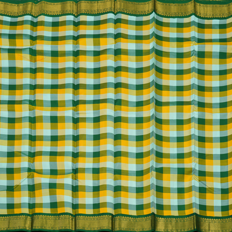 Hayagrivas Handloom Multicolour Checks Kanjivaram Silk Saree with Dark Green Border KBE836H6-1