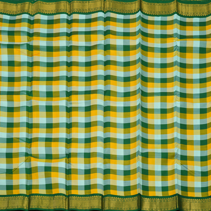 Hayagrivas Handloom Multicolour Checks Kanjivaram Silk Saree with Dark Green Border KBE836H6-1