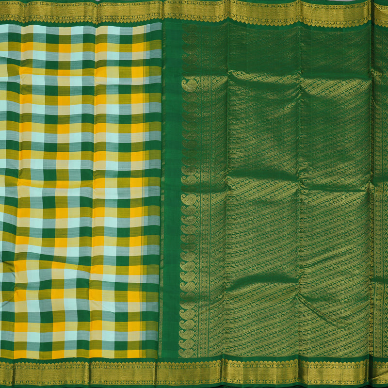 Hayagrivas Handloom Multicolour Checks Kanjivaram Silk Saree with Dark Green Border KBE836H6-1