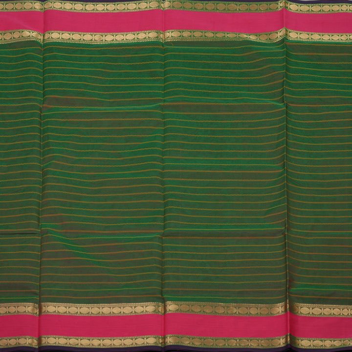 Hayagrivas Dual Toned Green Pure Silk Cotton Saree with Pink Border KBE839H1-4