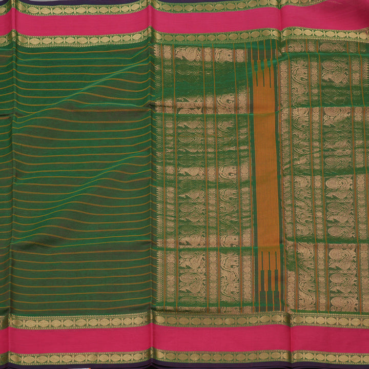 Hayagrivas Dual Toned Green Pure Silk Cotton Saree with Pink Border KBE839H1-4