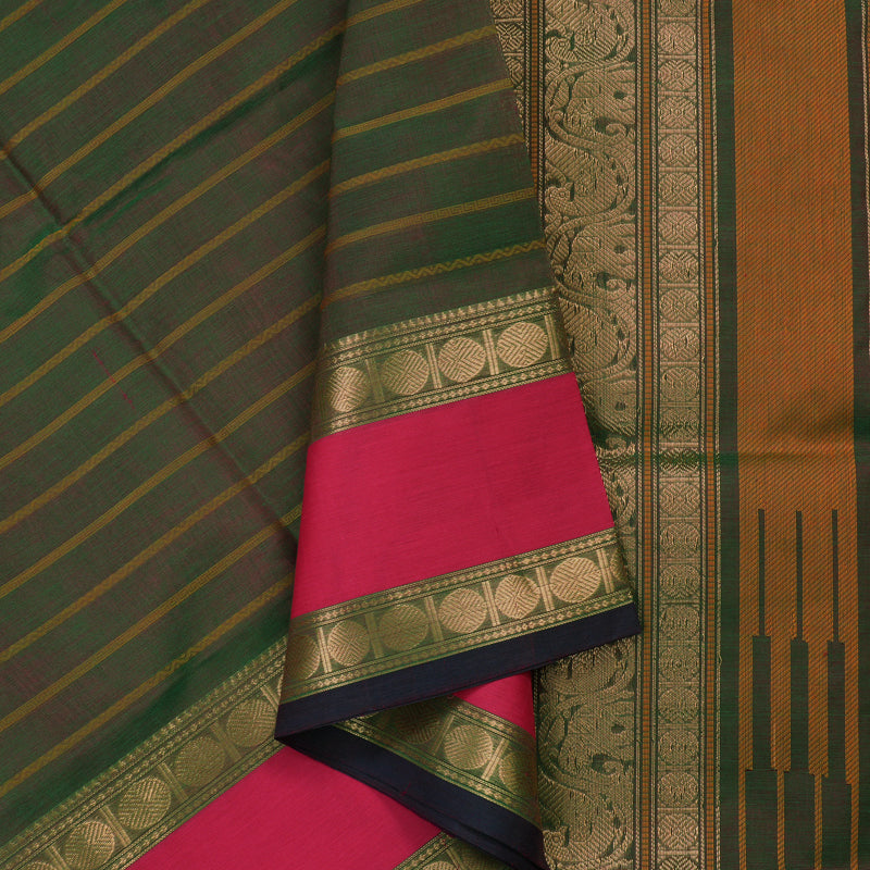 Hayagrivas Dual Toned Green Pure Silk Cotton Saree with Pink Border KBE839H1-4