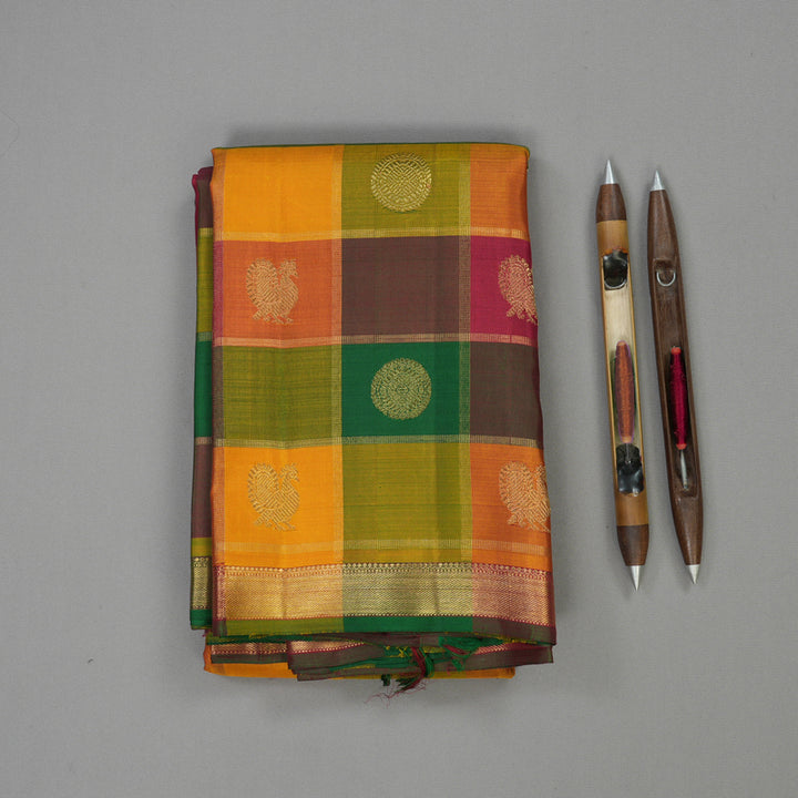 Hayagrivas Handloom Multicolour Checks Kanjivaram Silk Saree KBE840H1-1