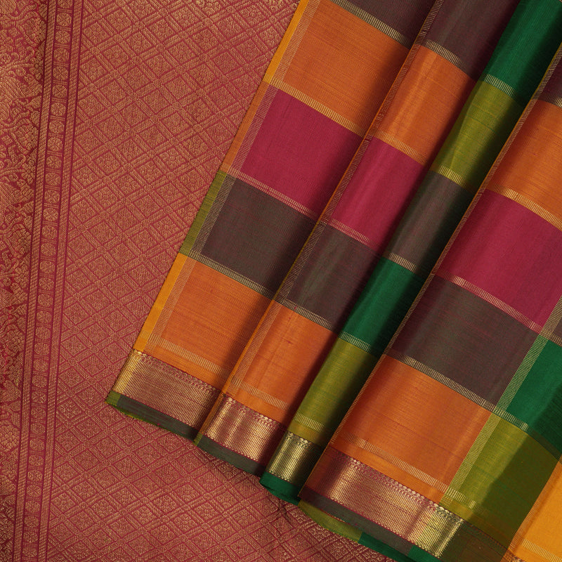 Hayagrivas Handloom Multicolour Checks Kanjivaram Silk Saree KBE840H1-1