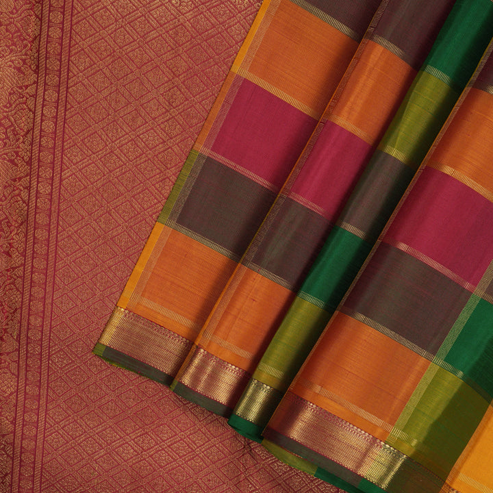 Hayagrivas Handloom Multicolour Checks Kanjivaram Silk Saree KBE840H1-1