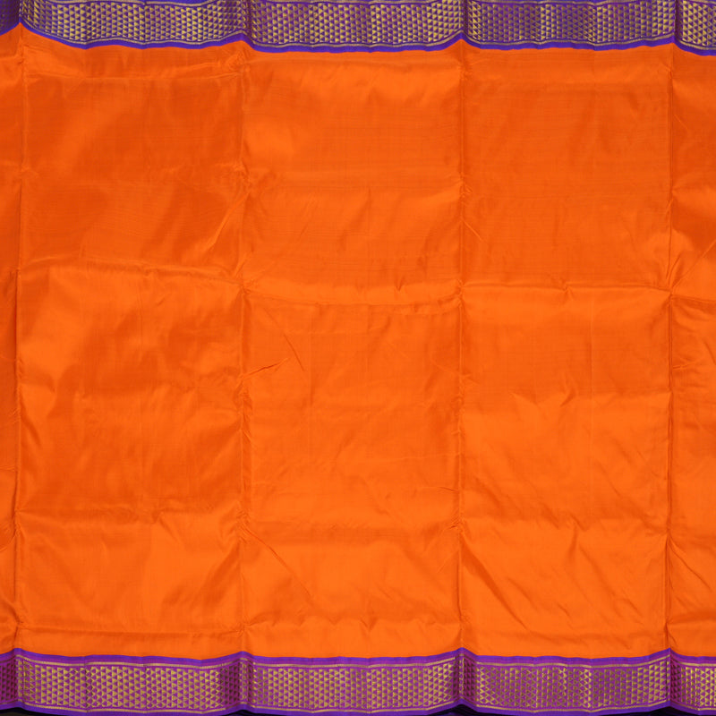 Hayagrivas Handloom Orange Kanjivaram Ten Yards Silk Saree with Purple Border KBE845H13-1