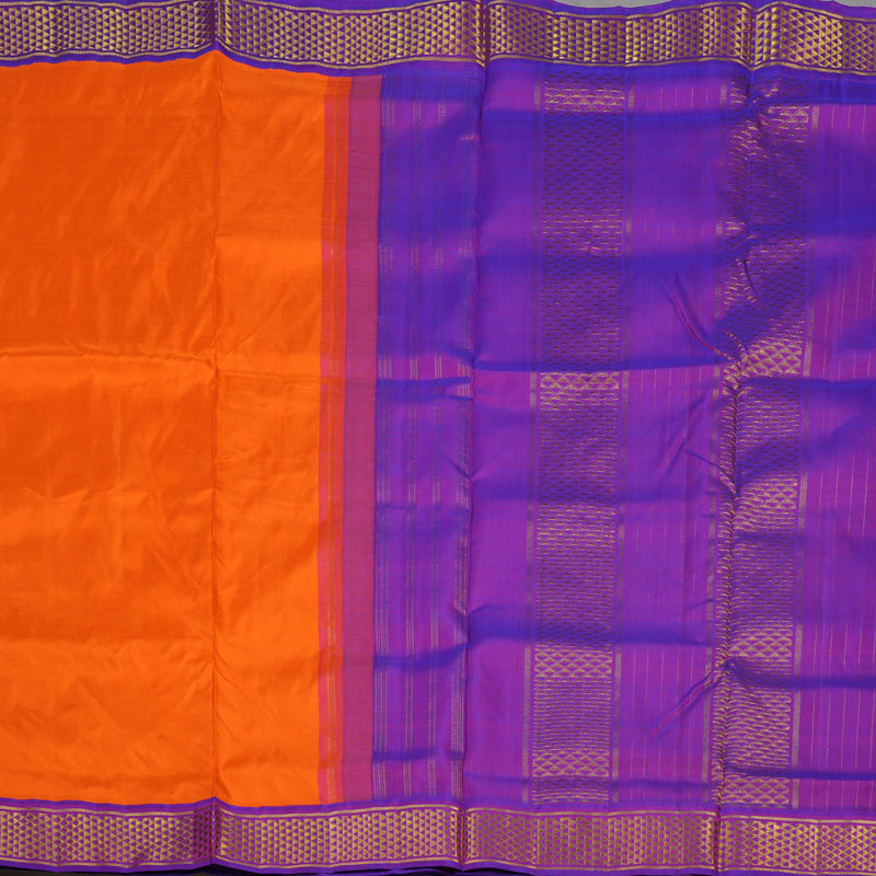 Hayagrivas Handloom Orange Kanjivaram Ten Yards Silk Saree with Purple Border KBE845H13-1