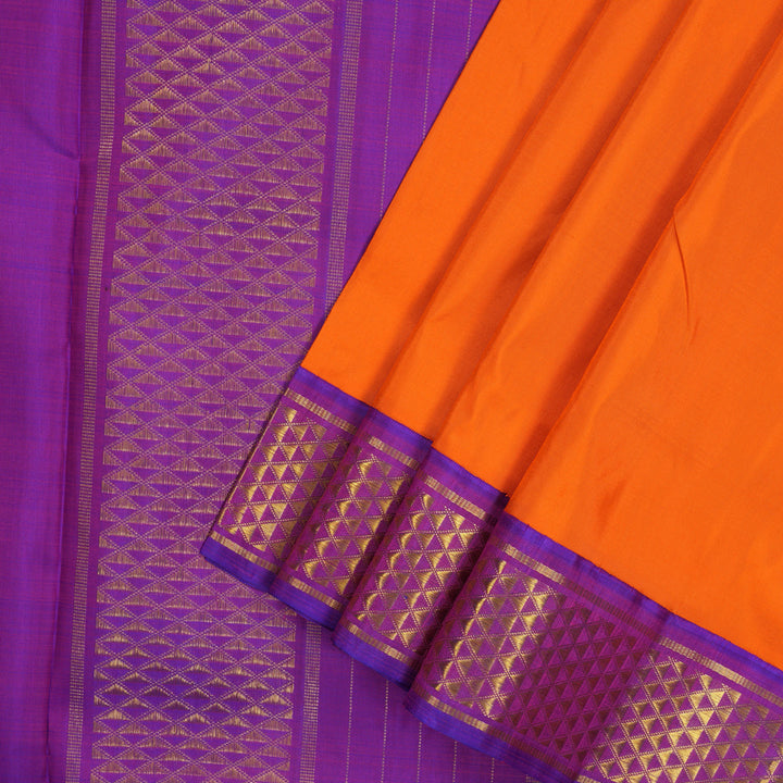 Hayagrivas Handloom Orange Kanjivaram Ten Yards Silk Saree with Purple Border KBE845H13-1
