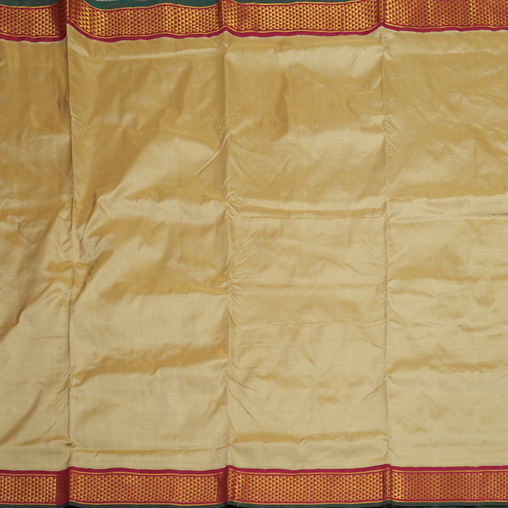 Hayagrivas Handloom Sandal Beige Kanjivaram Silk Saree with Maroon Border KBE845H13-2