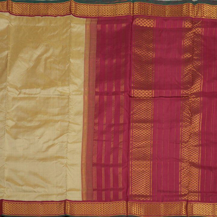Hayagrivas Handloom Sandal Beige Kanjivaram Silk Saree with Maroon Border KBE845H13-2