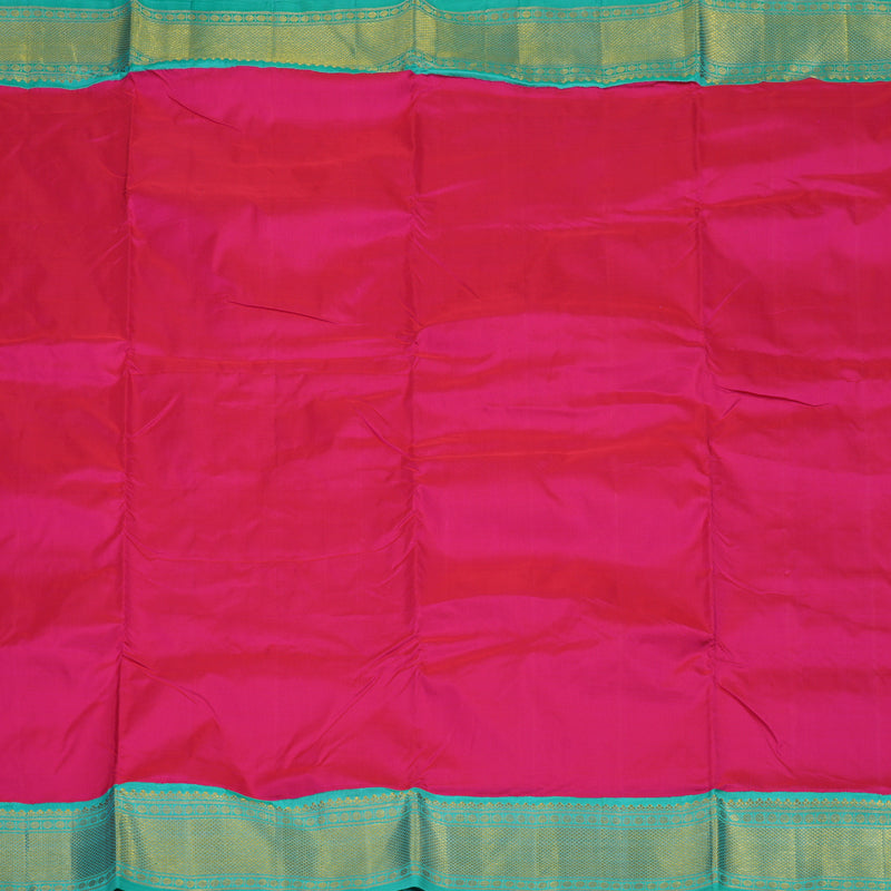 Hayagrivas Handloom Rani Pink Kanjivaram Ten Yards Silk Saree with Teal Border KBE845H14-1