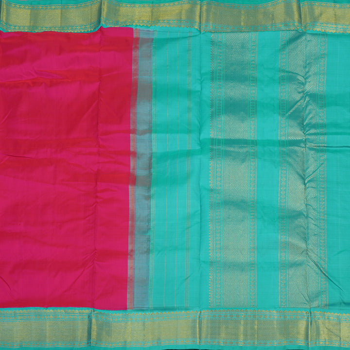 Hayagrivas Handloom Rani Pink Kanjivaram Ten Yards Silk Saree with Teal Border KBE845H14-1
