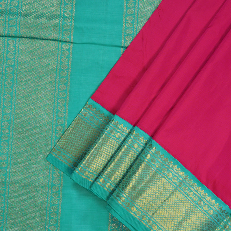 Hayagrivas Handloom Rani Pink Kanjivaram Ten Yards Silk Saree with Teal Border KBE845H14-1