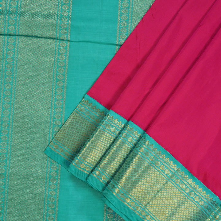 Hayagrivas Handloom Rani Pink Kanjivaram Ten Yards Silk Saree with Teal Border KBE845H14-1