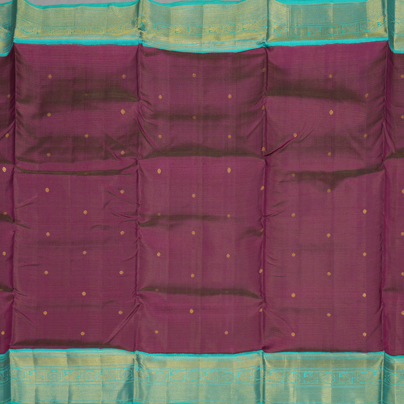 Hayagrivas Handloom Violet Kanjivaram Ten Yards Silk Saree with Teal Border KBE845H15-1