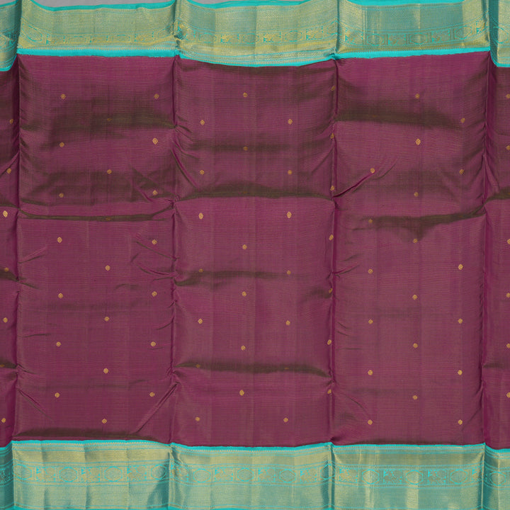 Hayagrivas Handloom Violet Kanjivaram Ten Yards Silk Saree with Teal Border KBE845H15-1