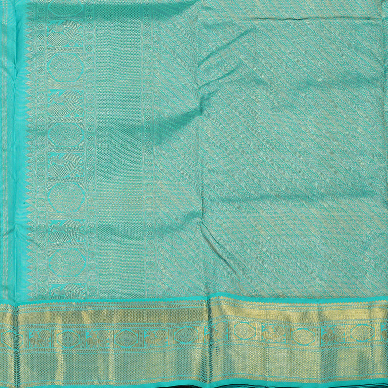 Hayagrivas Handloom Violet Kanjivaram Ten Yards Silk Saree with Teal Border KBE845H15-1