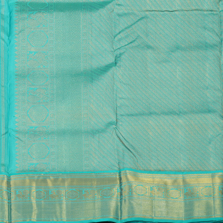 Hayagrivas Handloom Violet Kanjivaram Ten Yards Silk Saree with Teal Border KBE845H15-1