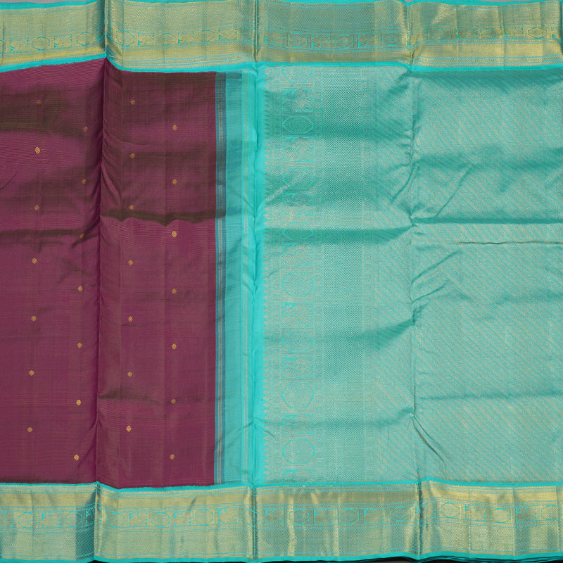 Hayagrivas Handloom Violet Kanjivaram Ten Yards Silk Saree with Teal Border KBE845H15-1