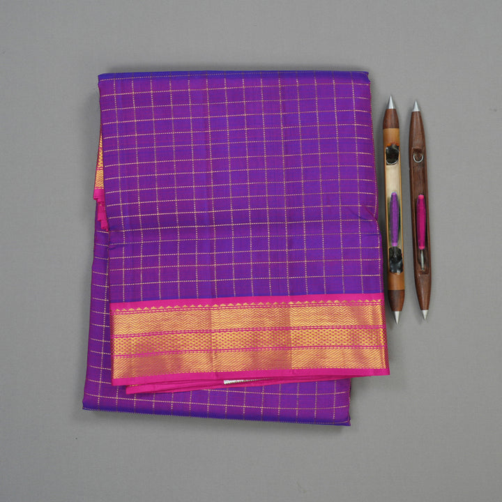 Hayagrivas Handloom Purple Kanjivaram Ten Yards Silk Saree with Rani Pink Border KBE845H9-2