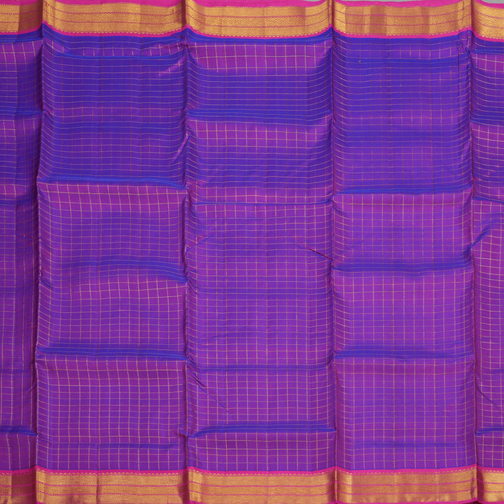 Hayagrivas Handloom Purple Kanjivaram Ten Yards Silk Saree with Rani Pink Border KBE845H9-2