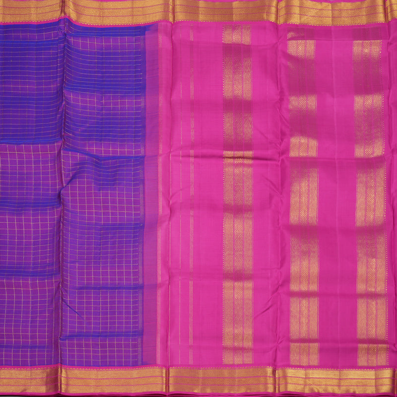 Hayagrivas Handloom Purple Kanjivaram Ten Yards Silk Saree with Rani Pink Border KBE845H9-2