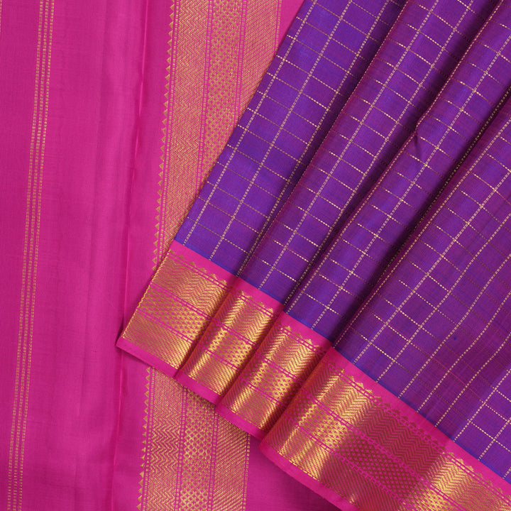 Hayagrivas Handloom Purple Kanjivaram Ten Yards Silk Saree with Rani Pink Border KBE845H9-2