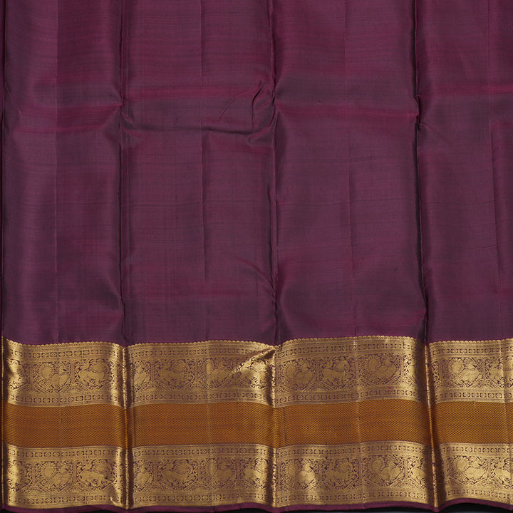 Hayagrivas Handloom Peacock Green Kanjivaram Silk Saree with Burgundy Border KBE846H2-4