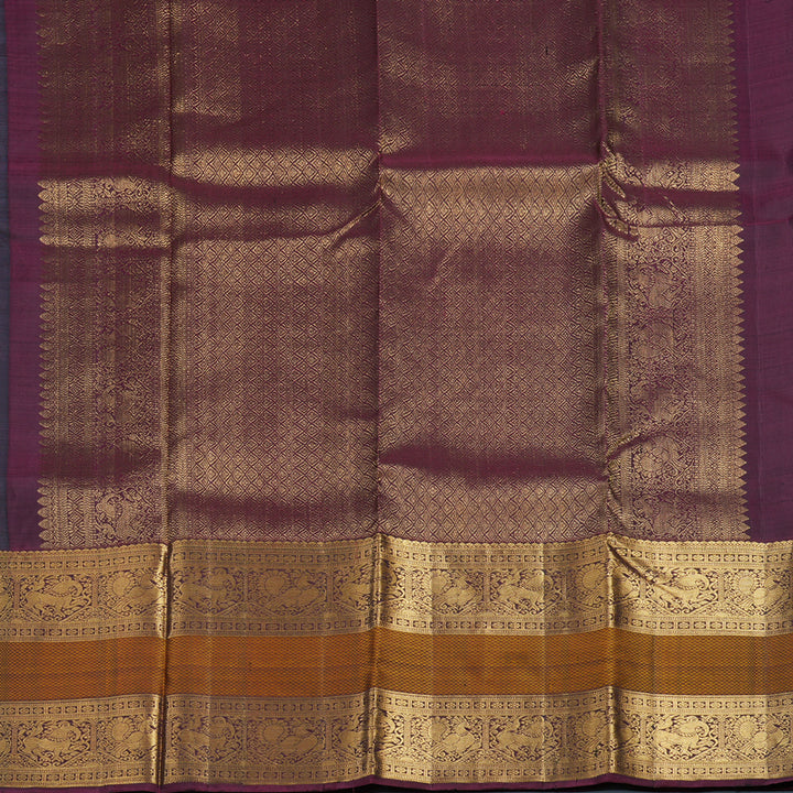 Hayagrivas Handloom Peacock Green Kanjivaram Silk Saree with Burgundy Border KBE846H2-4