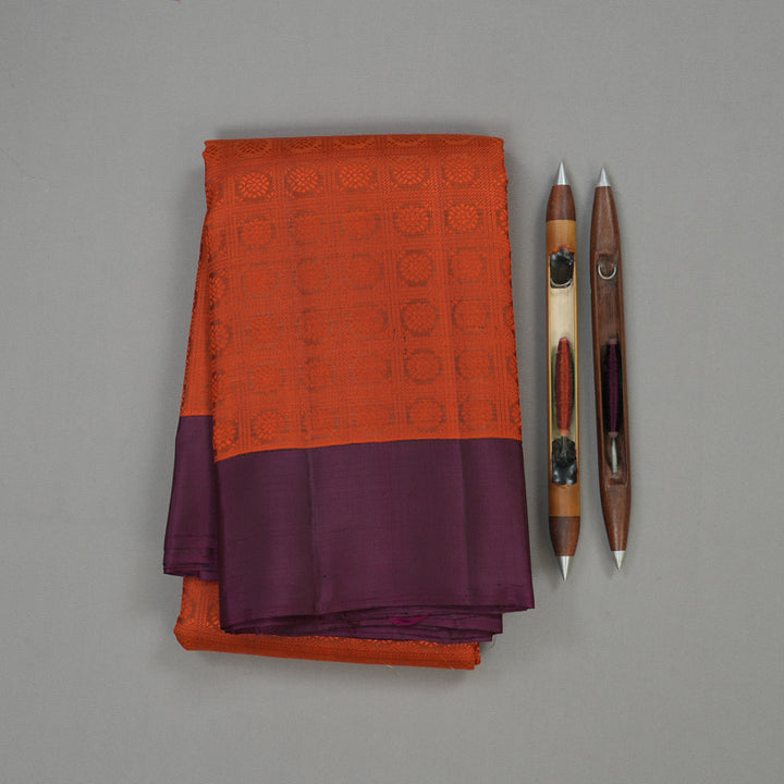 Hayagrivas Handloom Brick Orange Kanjivaram Silk Saree with Wine Purple Border KBE846H8-1