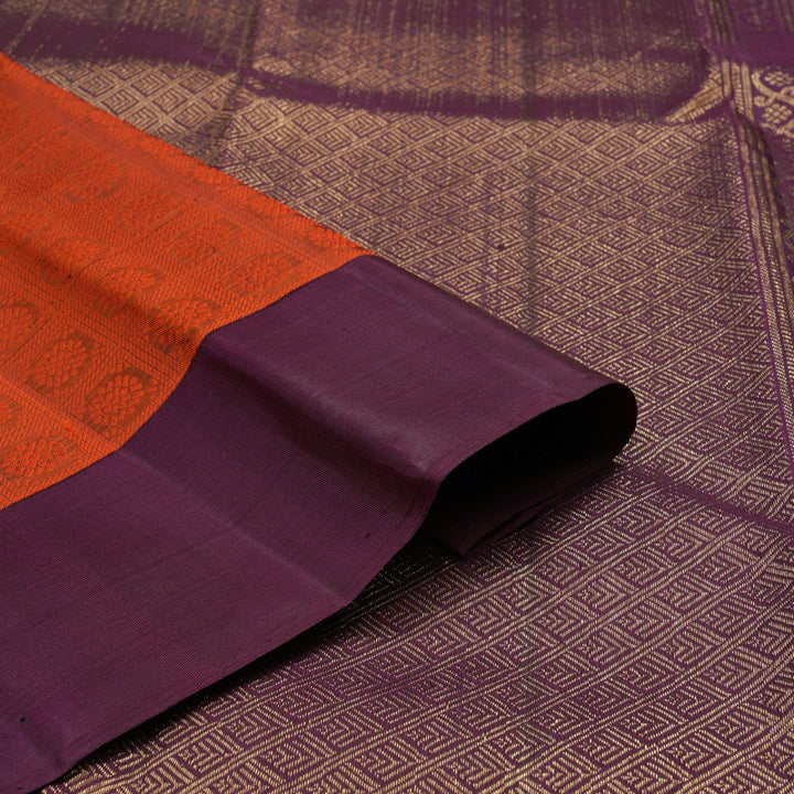 Hayagrivas Handloom Brick Orange Kanjivaram Silk Saree with Wine Purple Border KBE846H8-1